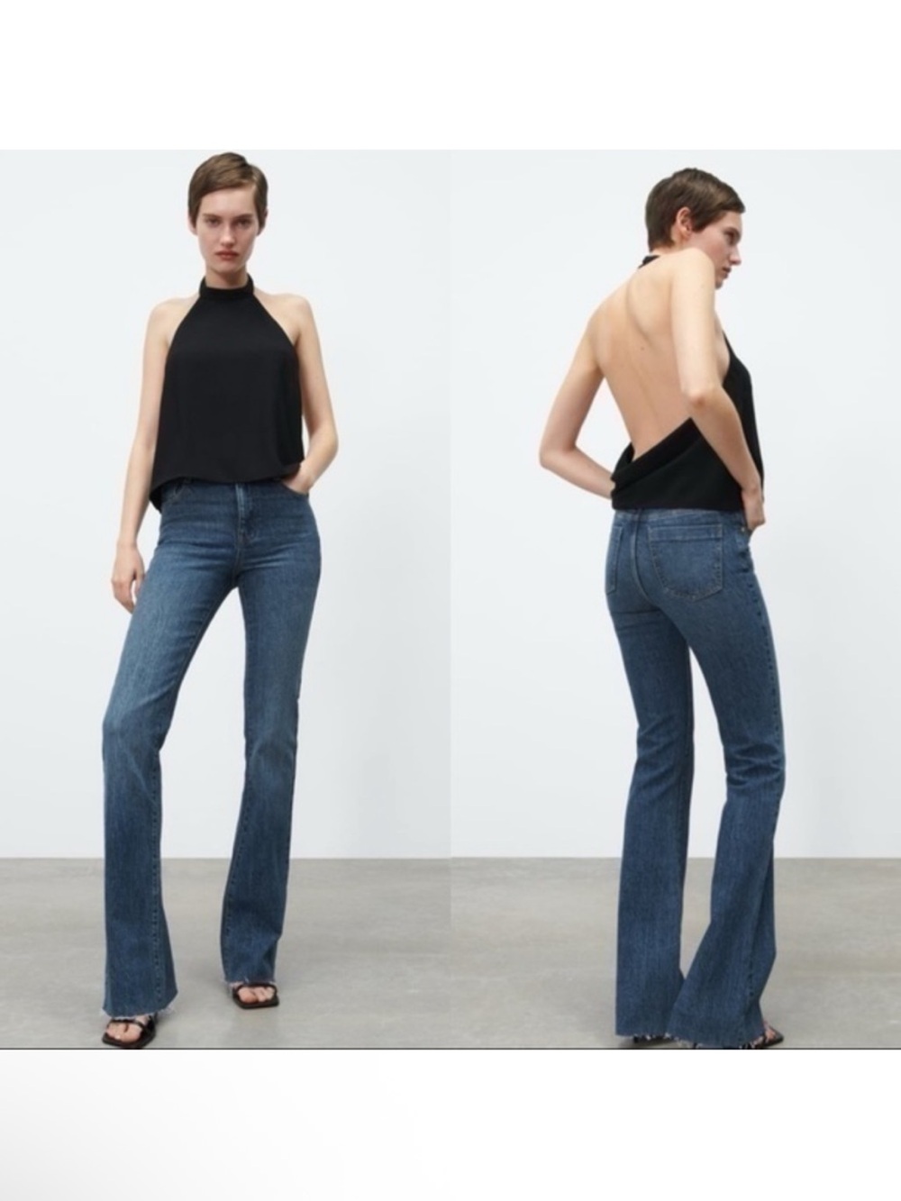 Zara High Rise Flared Jeans Raw Hem Sz 4